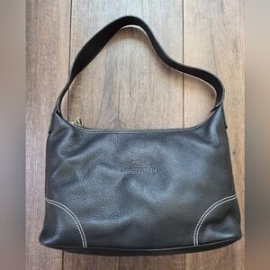 Longchamp Black Hobo Shoulder Bag with White Stitching